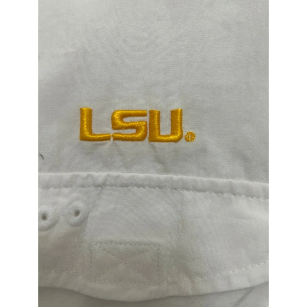 Columbia PFG LSU Tigers Fishing Shirt Mens Youth XL White Short Sleeve Button Up